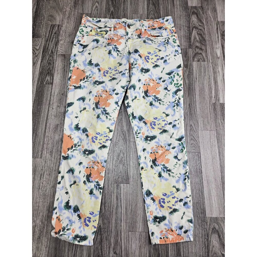 Gap 1969 Legging Jeans Womens 31R White Floral Print Skinny Pants Colorful